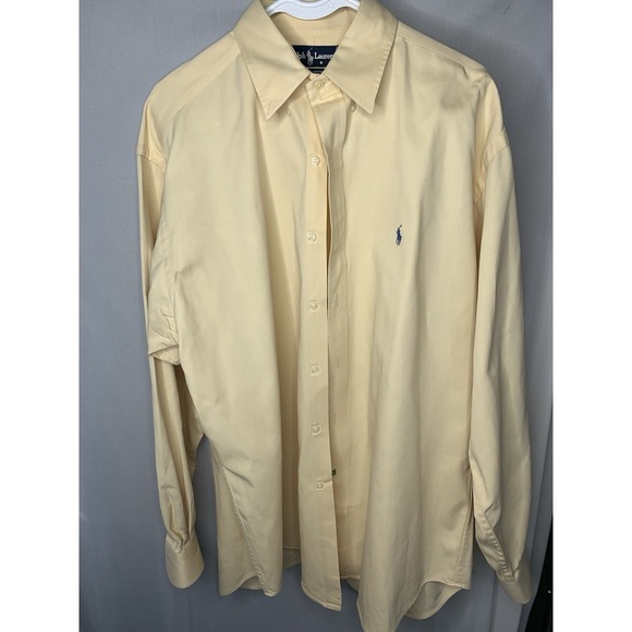 Mens Vintage‎ Ralph Lauren Sz Large Yellow Button Down Dress Shirt Long Sleeve - Picture 1 of 7